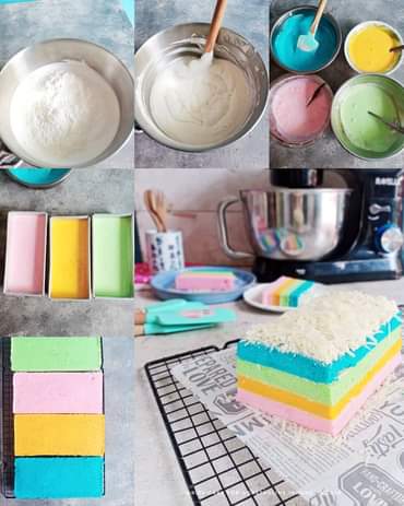 Rainbow cake putih telur